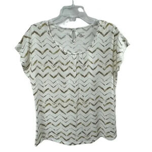 Sonoma Life + Style Beige Chevron Flutter Sleeve T-Shirt Women's Size L